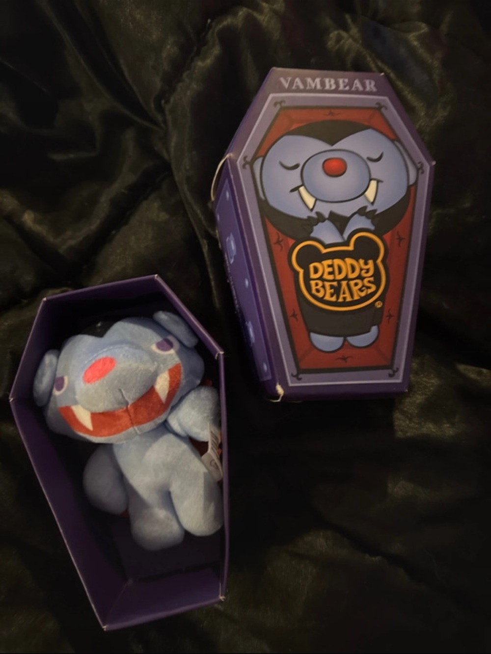 Deddy bear•Vambear Plush Toy – Light Blue & Purple Coffin Box